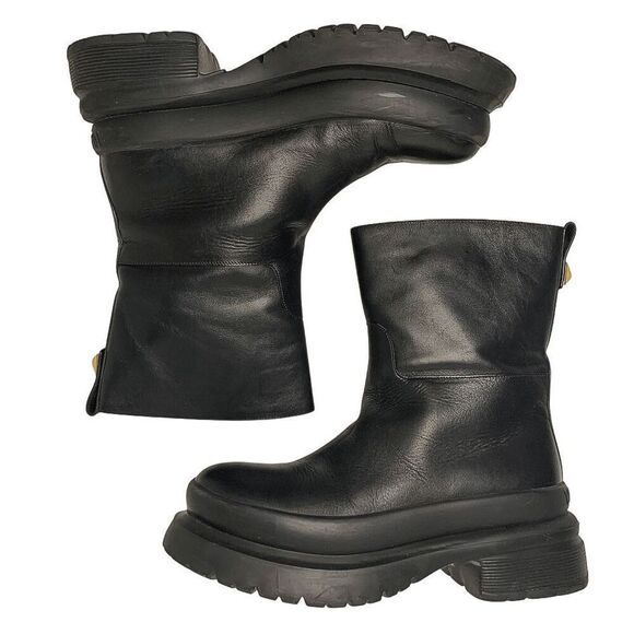 Valentino Garavani Leather Rockstud Platform Biker Boots EU 40 US 10 Black - Picture 5 of 12